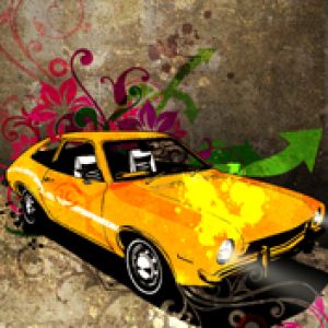 Arte de Carro Amarelo Vintage