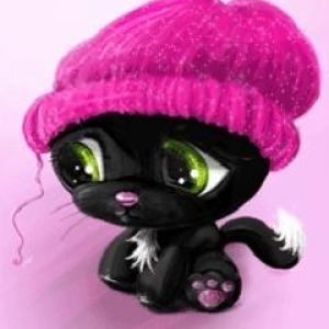 Gato Preto Fofo com Gorro Rosa