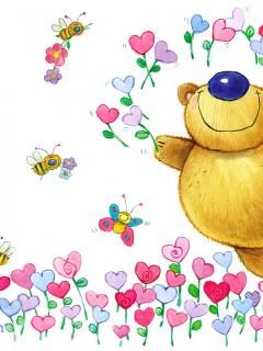 Urso Feliz com Flores