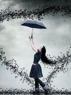 Menina com Guarda-chuva e Pássaros