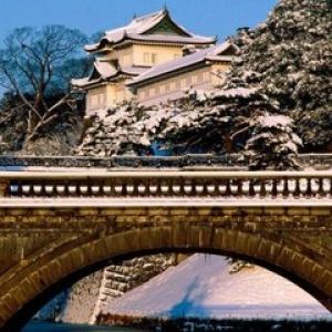 Castelo Japonês Coberto de Neve