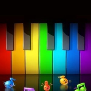Teclas de Piano Coloridas com Notas Musicais