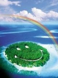 Ilha Sorridente com Arco-Íris