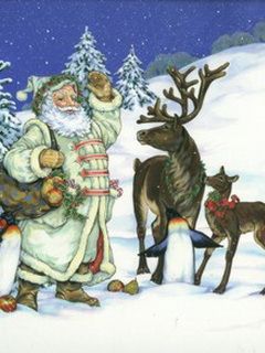Papai Noel com Renas e Pinguins