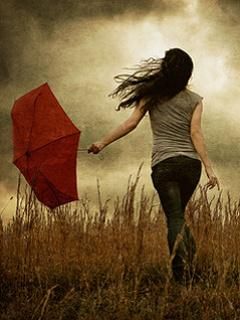 Menina com Guarda-chuva Vermelho