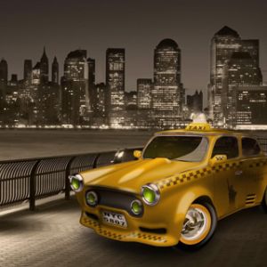 Taxi Amarelo na Paisagem Urbana