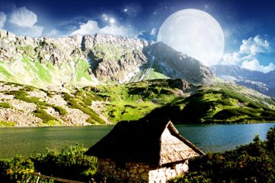 Lago da Montanha com Lua