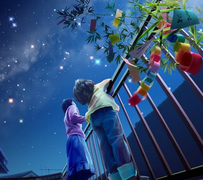 Crianças observando estrelas sob o céu noturno