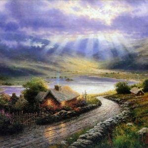 Paisagem serena com chalé