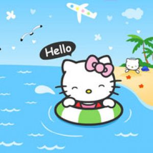 Diversão da Hello Kitty na Praia