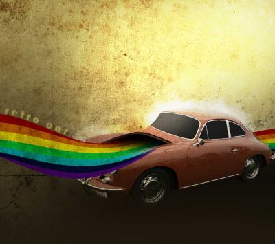 Carro Retro com Arco-Íris