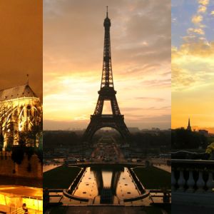 Monumentos de Paris ao Pôr do Sol