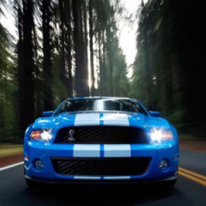 Shelby Mustang Azul na Estrada