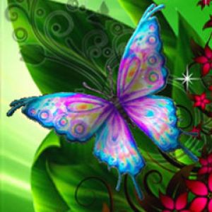 Borboleta Colorida em Folhas Verdes