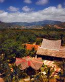 Paisagem tropical com cabanas