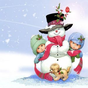 Boneco de Neve com Crianças e Filhote