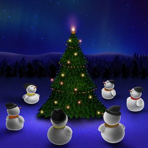 Bonecos de Neve ao Redor da Árvore de Natal