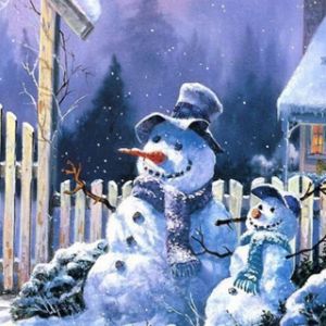 Cena encantadora de bonecos de neve