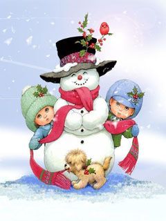 Crianças com Boneco de Neve