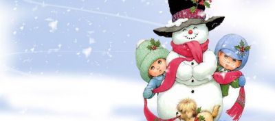 Boneco de Neve com Crianças e Cachorro