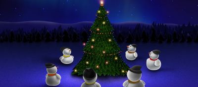 Bonecos de Neve ao Redor da Árvore de Natal