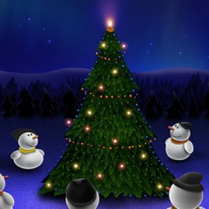 Bonecos de Neve Fofos em Torno da Árvore de Natal