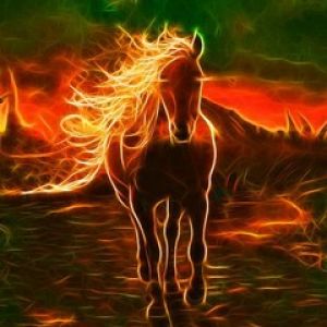 Cavalo Flamejante ao Pôr do Sol