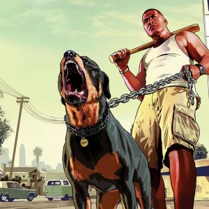 Personagem de GTA com Rottweiler