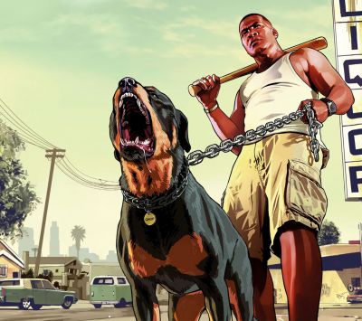 Personagem de GTA com Rottweiler