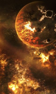 Explosão Cósmica: Planeta Flamejante - wallpaper preview