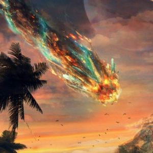 Meteorito Flamejante Sobre Paraíso Tropical