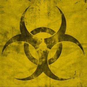 Símbolo de biohazard em fundo amarelo