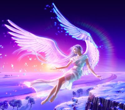 Anjo com Asas em uma Paisagem Fantástica