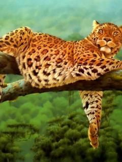Leopardo relaxando em um galho