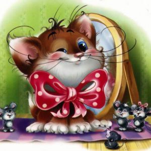 Gato Fofo com Laço e Ratos