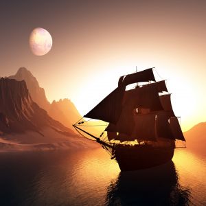 Navio Fantástico ao Pôr do Sol