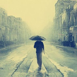 Rua Nebulosa com Guarda-chuva