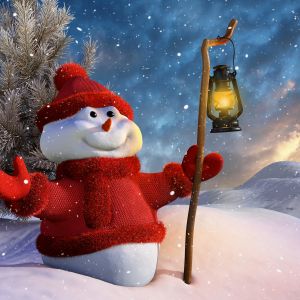 Boneco de Neve Alegre com Lanterna
