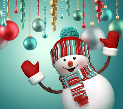 Boneco de Neve Alegre com Enfeites